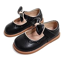 WUIWUIYU Toddlers Little Girls Ankle Strap Hook&Loop Front Bow Cute School School Dress Shoes Mary Jane Shoes