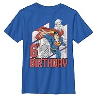 Warner Brothers Superman Super 6th Birthday Boy's Premium Solid Crew Tee, Royal Blue, Youth Small
