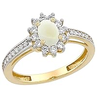 PIERA 14K Yellow Gold Natural Opal Flower Halo Ring Oval 6x4mm Diamond Accents, sizes 5-10