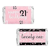DISTINCTIVS Pink, Black, and White Birthday Party Mini Candy Bar Wrappers - 45 Count - Milestone Birthday Party Supplies (21st Birthday)