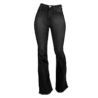 Andongnywell Women's Fashion High Waisted Stretch Wide Leg Bootcut Slim Denim Pants Flare Bell Bottom Jeans
