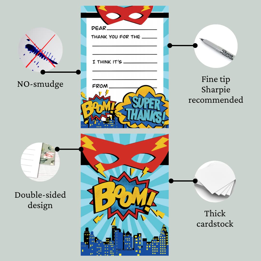 Hat Acrobat Kids Thank You Cards with Envelopes and Stickers - 30 Superhero Fill In The Blank Thank You Cards for Kids Birthday Cards Bulk (Superhero)