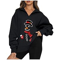 Baby It's Cold Outside Shirts for Women Lapel Quarter Zip Sweatshirts Cute Christmas Snowman Graphic Long Sleeve Jacket