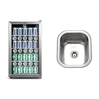 COMFEE' CRV115TAST Cooler, 115 Cans Beverage Refrigerator, Adjustable Thermostat, Glass Door With Stainless Steel Frame, Reversible Hinge Door And Legs For Home, Apartment & HOUZER CS-1307-1 Bar Sink