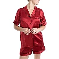 Women's Luxury Silk Sleepwear 100% Silk Short Sleeve Top Boxer Short Pajamas Set