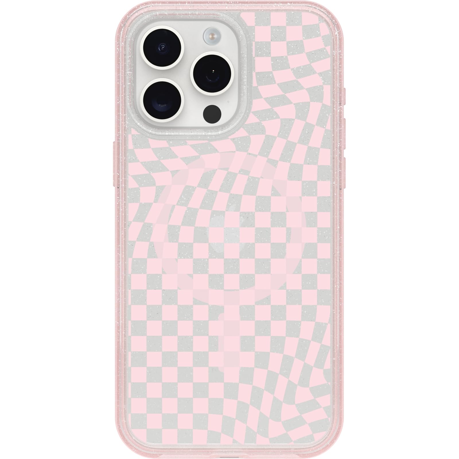 OtterBox iPhone 15 Pro MAX (Only) Symmetry Series Clear Case - CHECKMATE (Pink), snaps to MagSafe, ultra-sleek, raised edges protect camera & screen