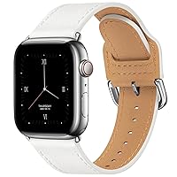 POWER PRIMACY Leather Bands Compatible with Apple Watch Band 38mm 40mm 41mm 42mm 44mm 45mm 49mm, Genuine Leather Strap Compatible for Women Men iWatch SE Ultra Series 9 8 7 6 5 4 3 2 1 (White/Silver)