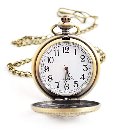 BOSHIYA Retro Flower Openwork Cover Quartz Pocket Watch with Chain Half Hunter Pocket Watches for Women with Box, for Mother's Day