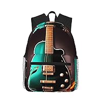 Music Green Guitar Print Backpack For Women Men, Laptop Bookbag,Lightweight Casual Travel Daypack