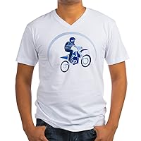 Men's V-Neck T-Shirt Motocross MX Flying Dirt Bike in Blue