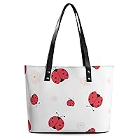 Womens Handbag Ladybug And Ladybird And Flowers Pink Leather Tote Bag Top Handle Satchel Bags For Lady