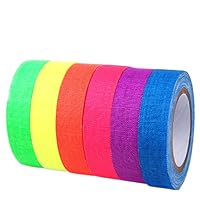 Fluorescent Cloth Tape, Coloured Adhesive Neon Gaffer Tapes Matte 6 Colors - Yellow Green etc, UV Blacklight Reactive Glow in The Dark Tape