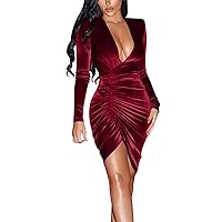 Dresses for Women Plus Size Long Sleeve Sexy Club Party Casual Fall Evening Formal V Neck Solid Color Mini Dress