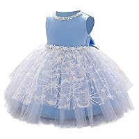Children's Bow lace one-Year-Old Dresses,Girls' Short-Sleeved Puffy mesh Printed Princess Dresses.
