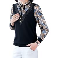 Women's Vintage Casual Leopard Floral Print Patchwork Shirt Long Sleeve Blouse Tops