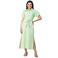 Short Sleeve Spread Collar Cotton Dress - Women's Trendy Shirt Dress
