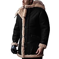 Faux Fur Coat Men Suede Sherpa Jacket Thermal Heavyweight Faux Leather Jackets Lined Trench Coat Outerwear Overcoat