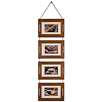 DLQuarts 5x7 Hanging Collage Picture Frames Wall Decor, 4-Opening 5x7 Matted to 3.5x5 Photo Rustic Wood Frame with Hemp Rope, 1 Pack, Dark Walnut