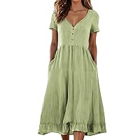Summer Dresses Casual Women's Spring/Summer Solid Color Short Sleeved Womens Casual Dresses for Summer with Sleeves