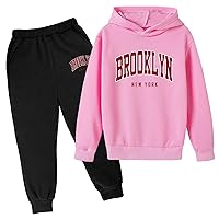 Boys Tracksuit Pullover Hoodie Jogging Pants Set 2 Pieces Sweatsuit letter printed pullover hoodie & black sweatpants