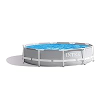 Intex 10 Feet Round Prism Metal Frame Above Ground Outdoor Backyard Swimming Family Pool for Kids and Adults Ages 6 and Up, Gray