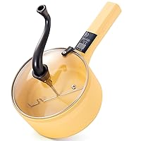 Multifunctional Electric Hot Pot Cooker, Upgraded Non-Stick Stainless Steel 1L Mini Portable Lazy Pot Popcorn Ramen Maker for Steak Egg Soup Camping Travel with Long Handle Power Adjustment Yellow