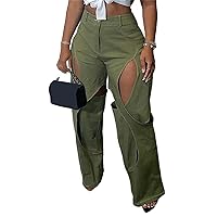 Womens Camo Cargo Pants High Waisted Army Fatigue Loose Straight Wide Leg Camouflage Trousers Streetwear