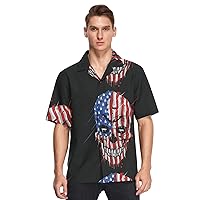 ALAZA Mens Skull on American Flag Watercolor Quick Dry Hawaiian Shirt