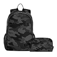 ALAZA Dark Black Camo Camouflage Abstract Geometric Backpack and Lunch Bag Set Back Pack Bookbag Cooler Case Kits
