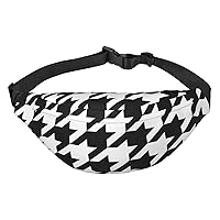 Black and White Houndstooth Pattern Crossbody Fanny Pack for Women Men Fashion Waist Pack Belt Bag for Hiking Running Travel