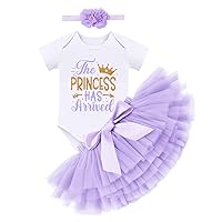 IMEKIS Newborn Baby Girls Coming Home Outfit Princess Romper + Tutu Skirt + Flower Headband Shiny Clothes Set for Photo Shoot