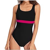 Color Block One Piece Swimsuits for Women Full Coverage Bathing Suits Tummy Control Training Sport Athletic Swimwear