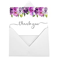 Purple Floral Wedding Thank You Greeting Cards Pack Of 20 With White Envelopes