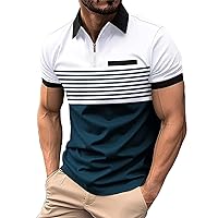 Men's Short Sleeve Polo Shirts Quarter Zip Striped Golf Tops Blouse Classic Fit Gym Muscle Tees Sports Workout Shirts
