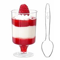 Zezzxu 3.4 oz Mini Dessert Cups with Spoons, 40 Pack Small Trifle Cups Plastic Footed Goblet Glasses for Serving Mousse, Appetizers, Puddings, Parfait