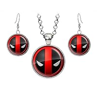 Deadpool Necklace, The Avengers Pendant, Deadpool Earrings, Marvel Jewelry, Justice League Necklace, Birthday Gift Set