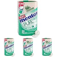 Mentos Pure Fresh Sugar-Free Chewing Gum with Xylitol, Spearmint, in a recyclable 90% Paperboard Bottle, 80 Piece (Pack of 4)