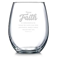 Now Faith Is Confidence in What We Hope for Crystal Stemless Wine Glass, Whiskey Glass Etched Funny Wine Glasses, Great Gift for Woman Or Men, Birthday, Retirement And Mother's Day
