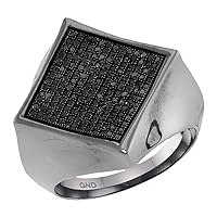 TheDiamondDeal 10kt White Gold Mens Round Black Color Enhanced Diamond Square Cluster Ring 1/2 Cttw