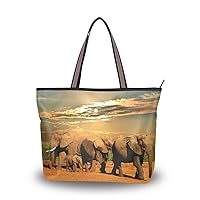 ColourLife African Elephant Herd Shoulder Bag Top Handle Tote Bag Handbag for Women