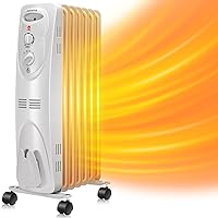 Aigostar 1500W Oil Heater 7-Fin Safe Heat, 3 Heat Setting Space Heater Adjustable Thermostat, Overheat & Tip-Over Protection, Heat Up 250 Square Feet, Quiet Oil Filled Radiator Heater for Indoor Use