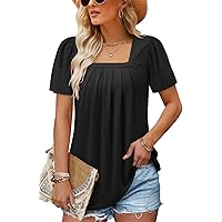 BETTE BOUTIK womens Tunic Tops Short Sleeve Tunic Tops Pleated women's summer clothes black Tunic Tops Black X-Large