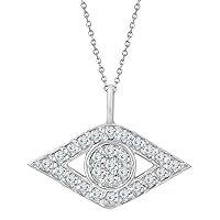 2.7 Ct Round Cut D/VVS1 Diamond Evil Eye Pendant Necklace in 14K White Gold Over 925 Sterling Silver