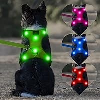 Safety LED Dog Harness - Easy Control No Pull Light Up Dog Vest - USB Rechargeable Glowing Dog Harness Perfect for Night Walking & Camping (Green, L)