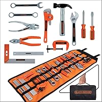 Black+Decker 13-Piece Kids Tools Junior Rool Up Tool Bag Set Kids Pretend Play Tools Hammer, Phillips Screwdriver, Pliers, Adjustable Wrench & More! For Boys & Girls Ages 3+