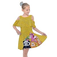 PattyCandy Girls Chiffon Cold Shoulder Dress Adorable Farm & Zoo Animals Theme Beach Outfit Kids Beach Dress,Size 2-16