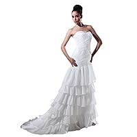 White Taffeta Layered Skirt Mermaid Wedding Dress With Lace Appliques