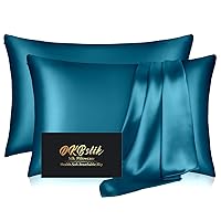 Silk Pillowcase 2 Pack, Mulberry Silk Pillow Cases Queen Size Set of 2, Anti Acne Silk Pillowcase for Hair and Skin, Natural Silk Satin Pillowcases Gifts for Women Men 2 Pack with Zipper, Teal