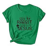 Silly Rabbit Easter is for Jesus Shirts Women Easter Day Christian Cross T-Shirt Short Sleeve Letter Print Tops