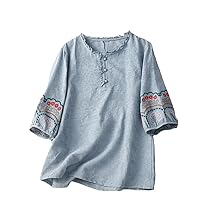 Women's Short Sleeve Shirts Casual Printed Embroidered Shirts Cropped Tops